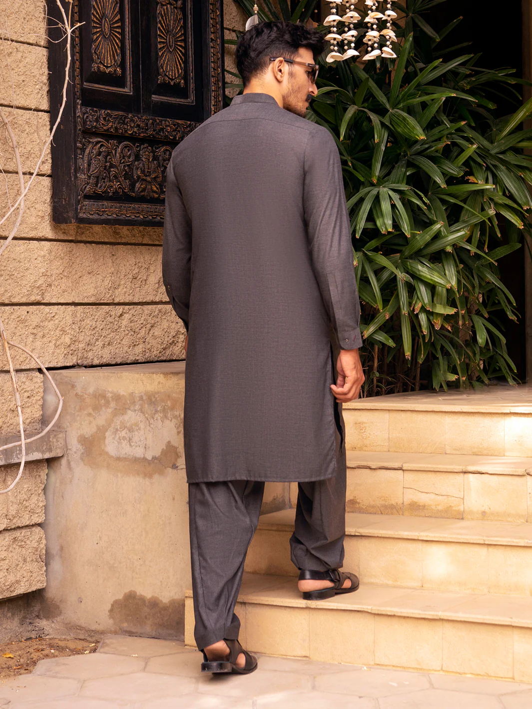 Charcoal Grey Blended Kameez Shalwar - AL-KS-2695 - Image 4