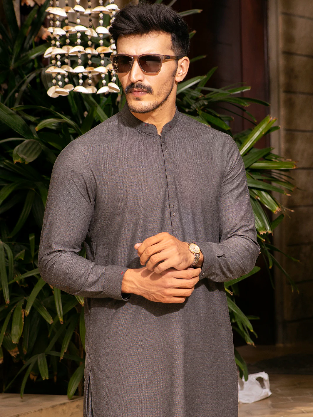 Charcoal Grey Blended Kameez Shalwar - AL-KS-2695 - Image 5