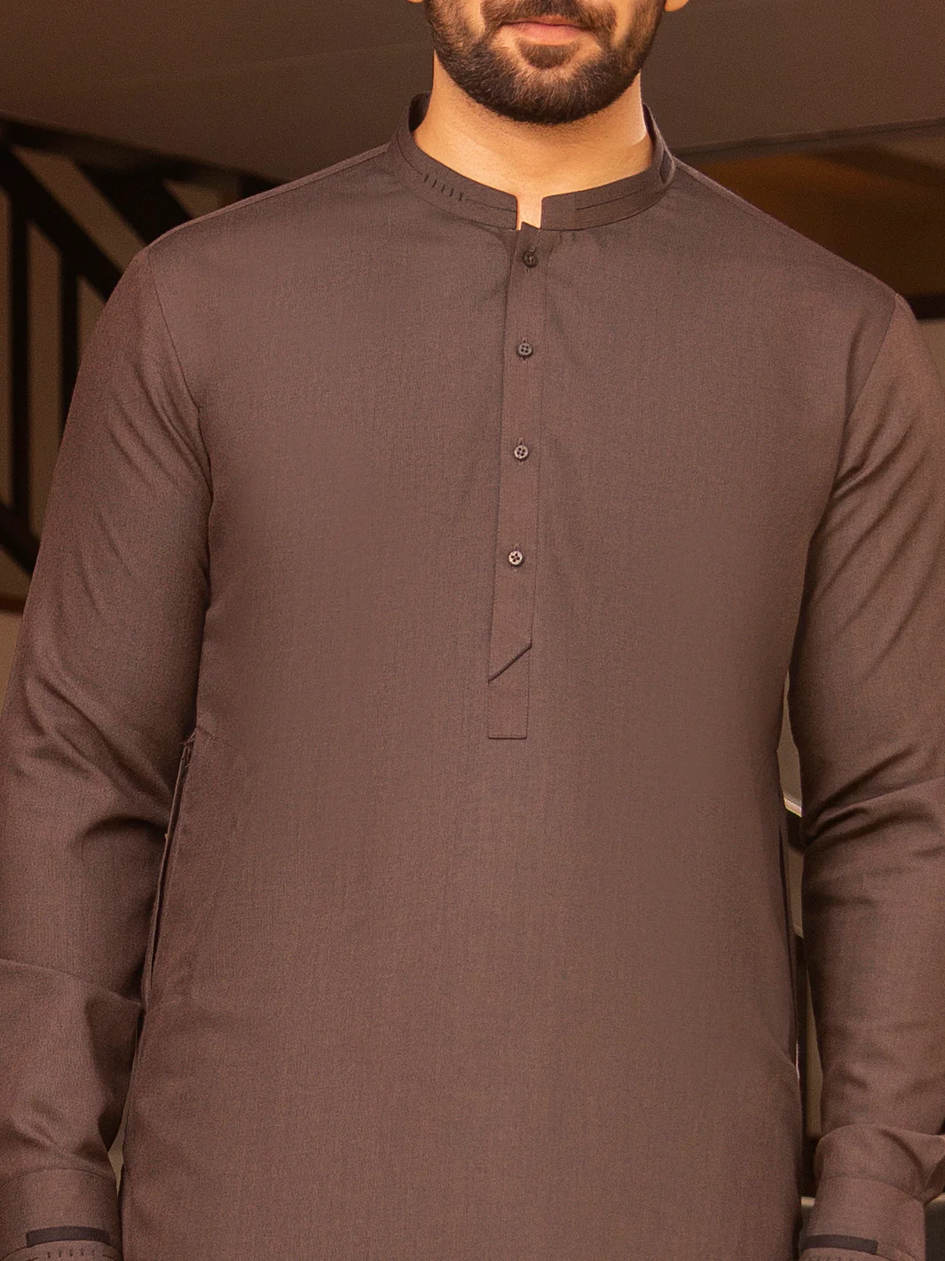 Brown Blended Kameez Shalwar - AL-KS-2702 - Image 3