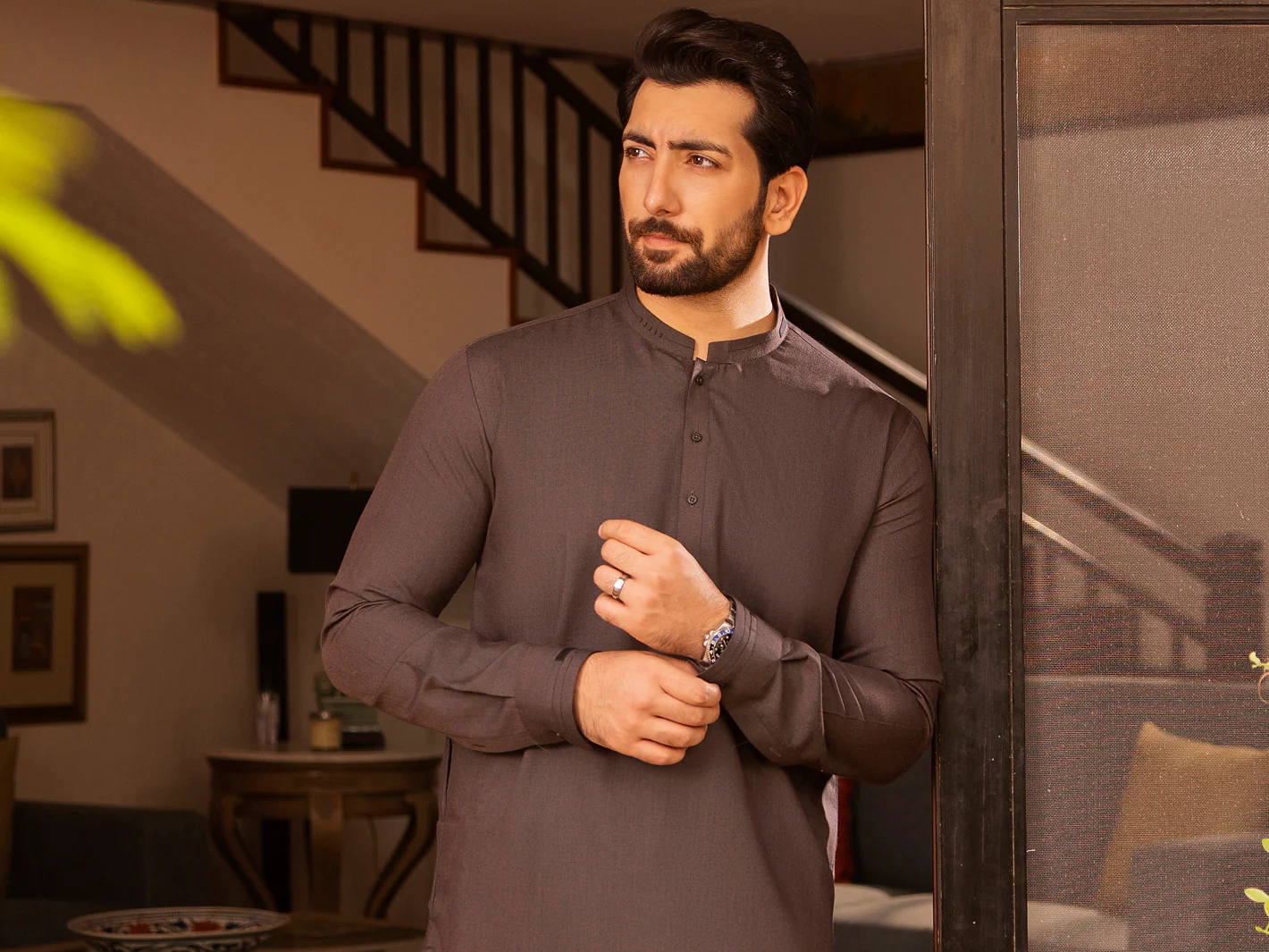 Brown Blended Kameez Shalwar - AL-KS-2702 - Image 5