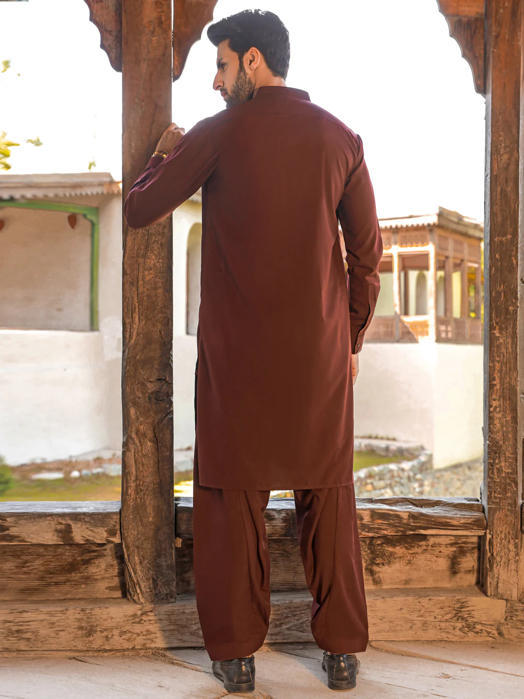 Maroon Kameez Shalwar - AL-KS-2742 - Image 3