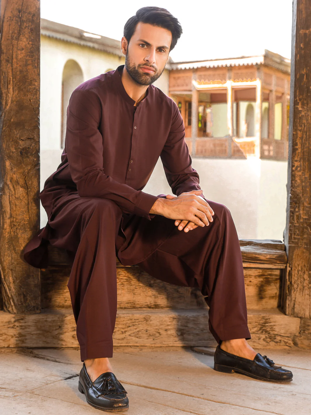 Maroon Kameez Shalwar - AL-KS-2742 - Image 4