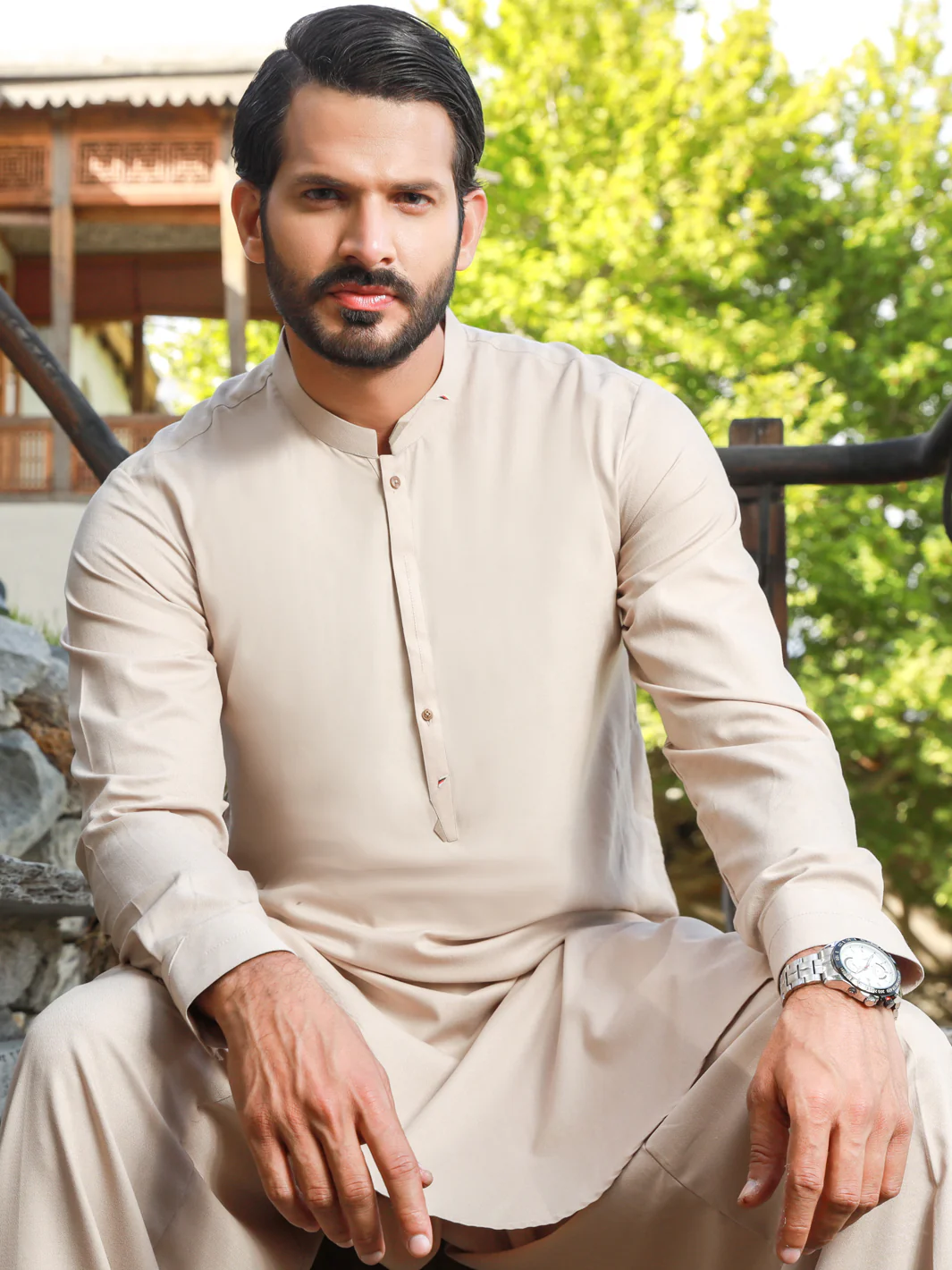 Beige Kameez Shalwar - AL-KS-2743B - Image 3