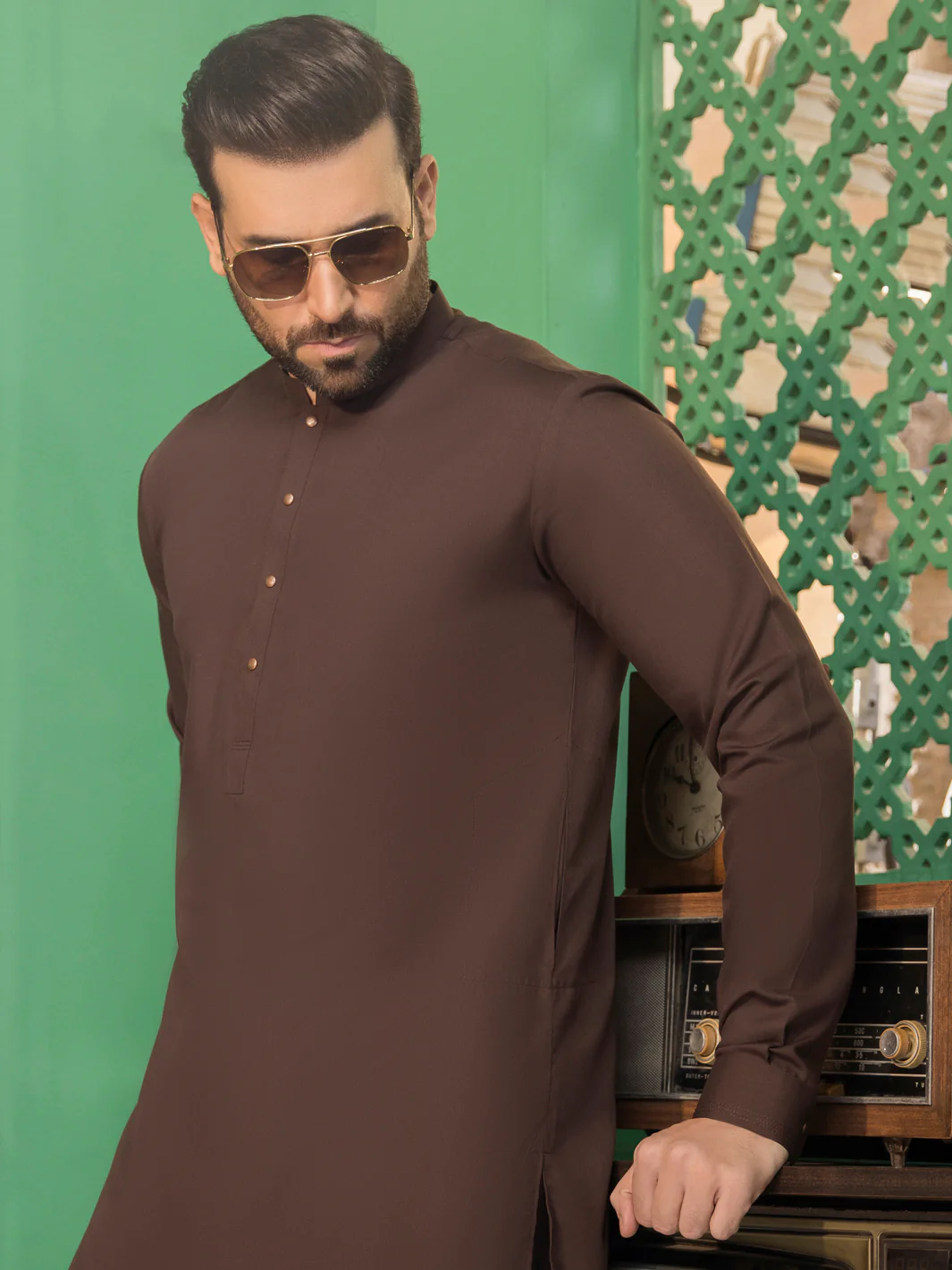 Brown Blended Kameez Shalwar -AL-KS-2755B - Image 3