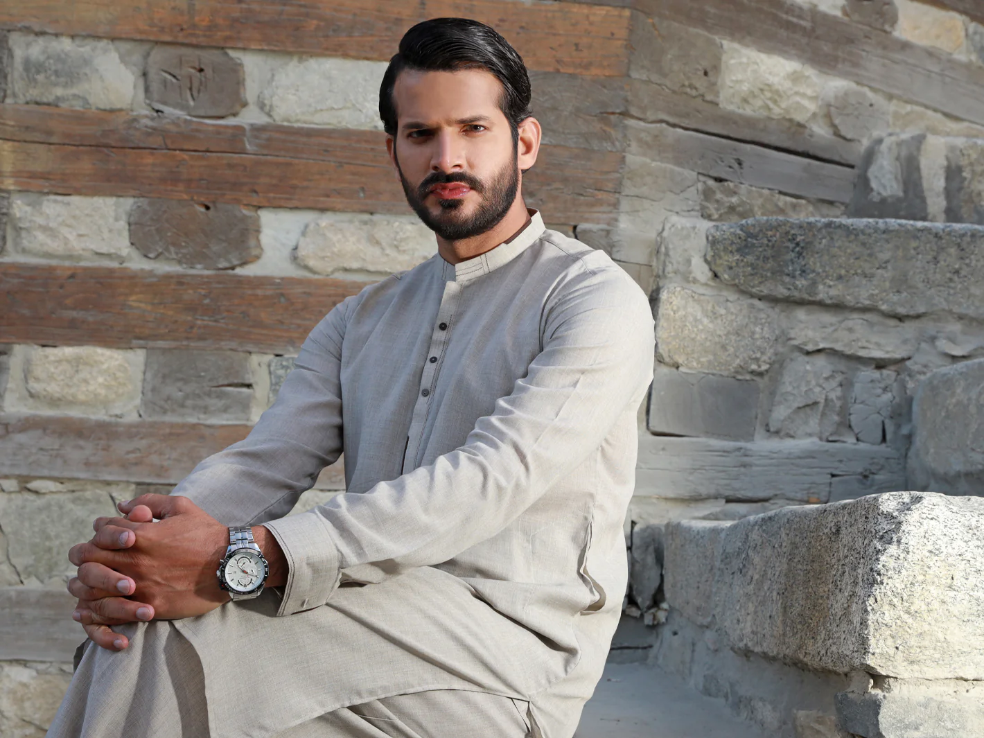 Light Grey Kameez Shalwar - AL-KS-2757 - Image 3