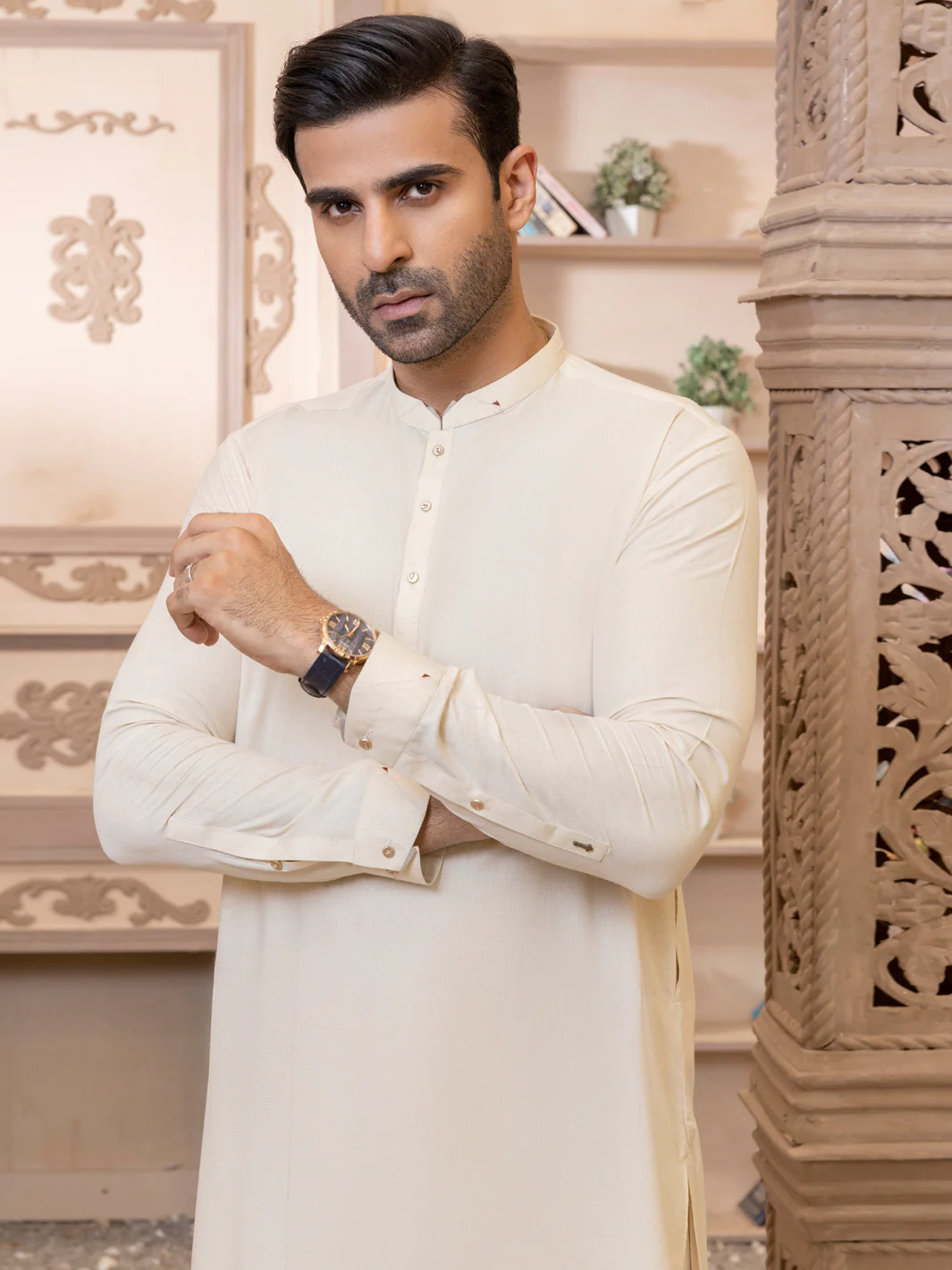 Cream Kameez Shalwar - AL-KS-2765 - Image 3