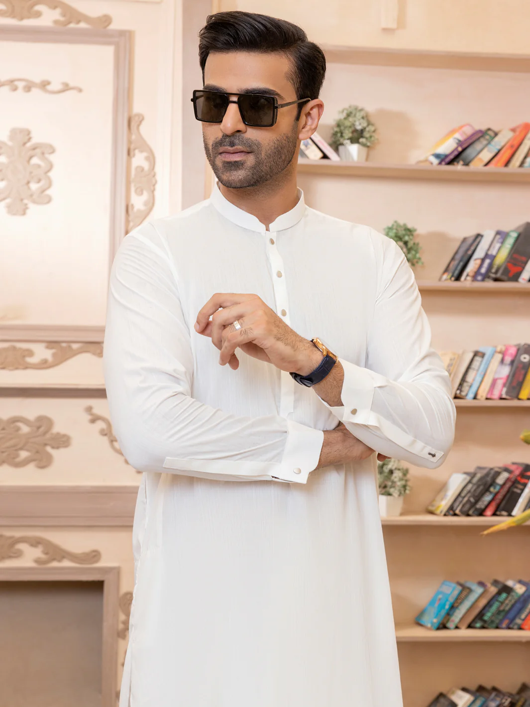 White Blended Kameez Shalwar - AL-KS-2767 - Image 3