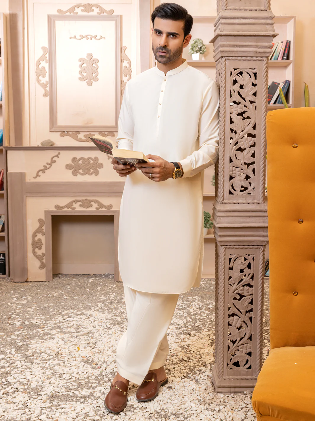 Off White Kameez Shalwar - AL-KS-2771 - Image 4