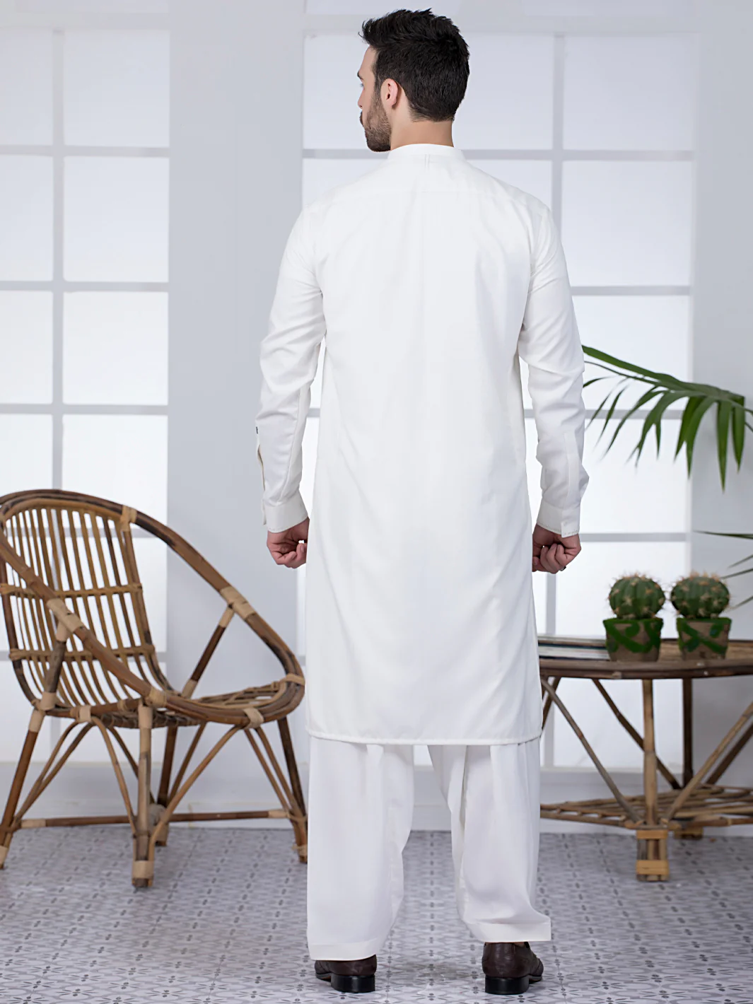 Off White Blended Kameez Shalwar - AL-KS-2780 - Image 4
