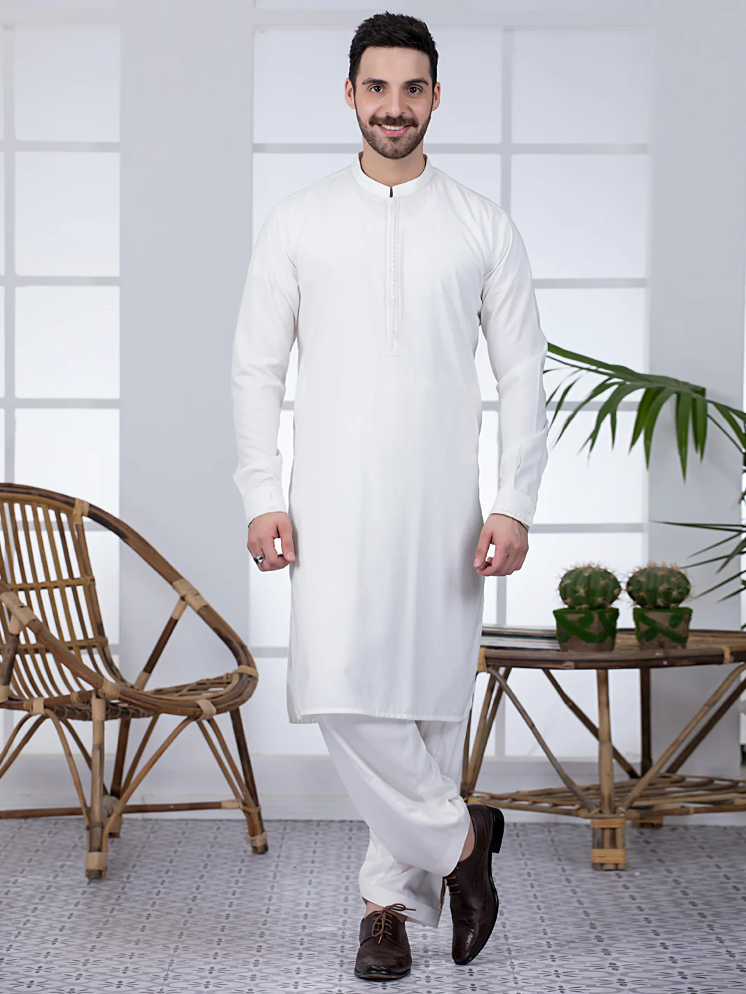 Off White Blended Kameez Shalwar - AL-KS-2780 - Image 5