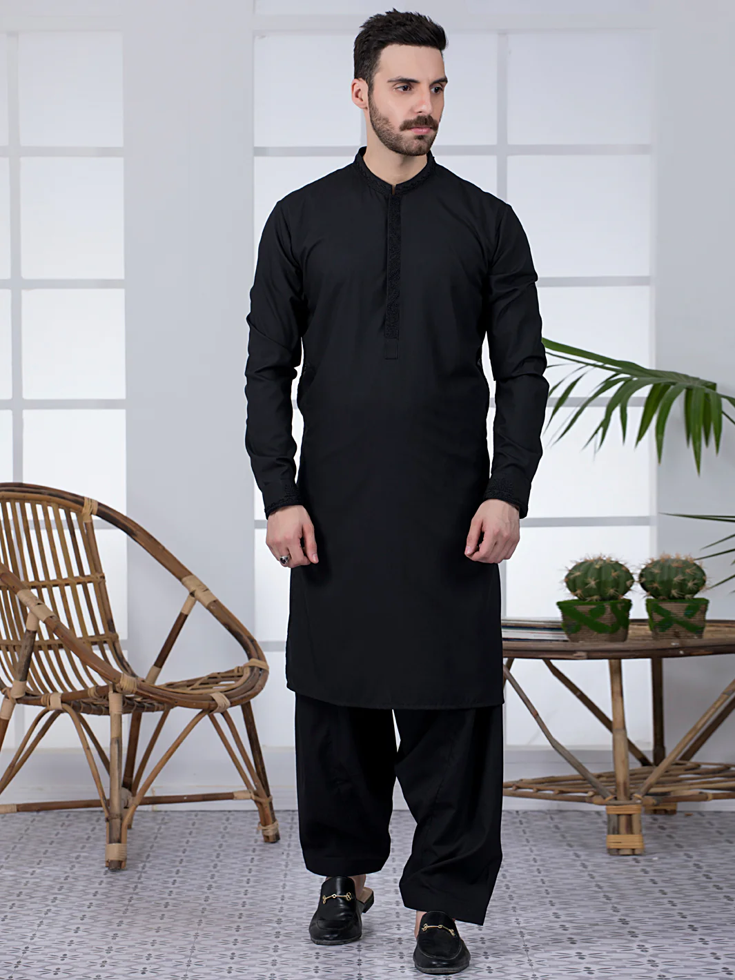 Black Blended Kameez Shalwar - AL-KS-2781 - Image 4