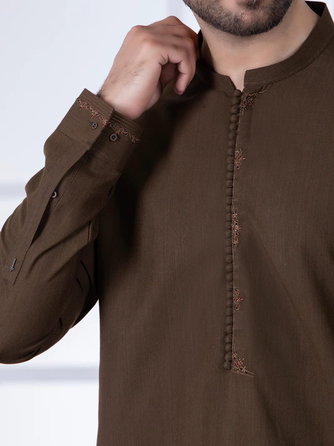 Brown Blended Kameez Shalwar - AL-KS-2792 - Image 2