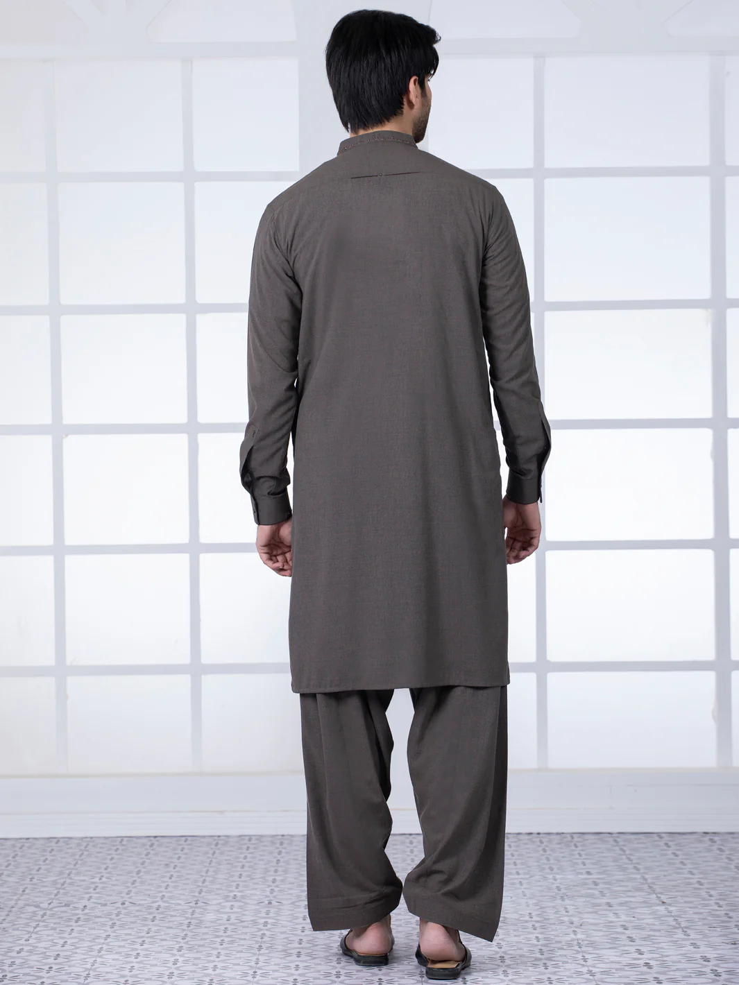 Brown Blended Kameez Shalwar - AL-KS-2793 - Image 4
