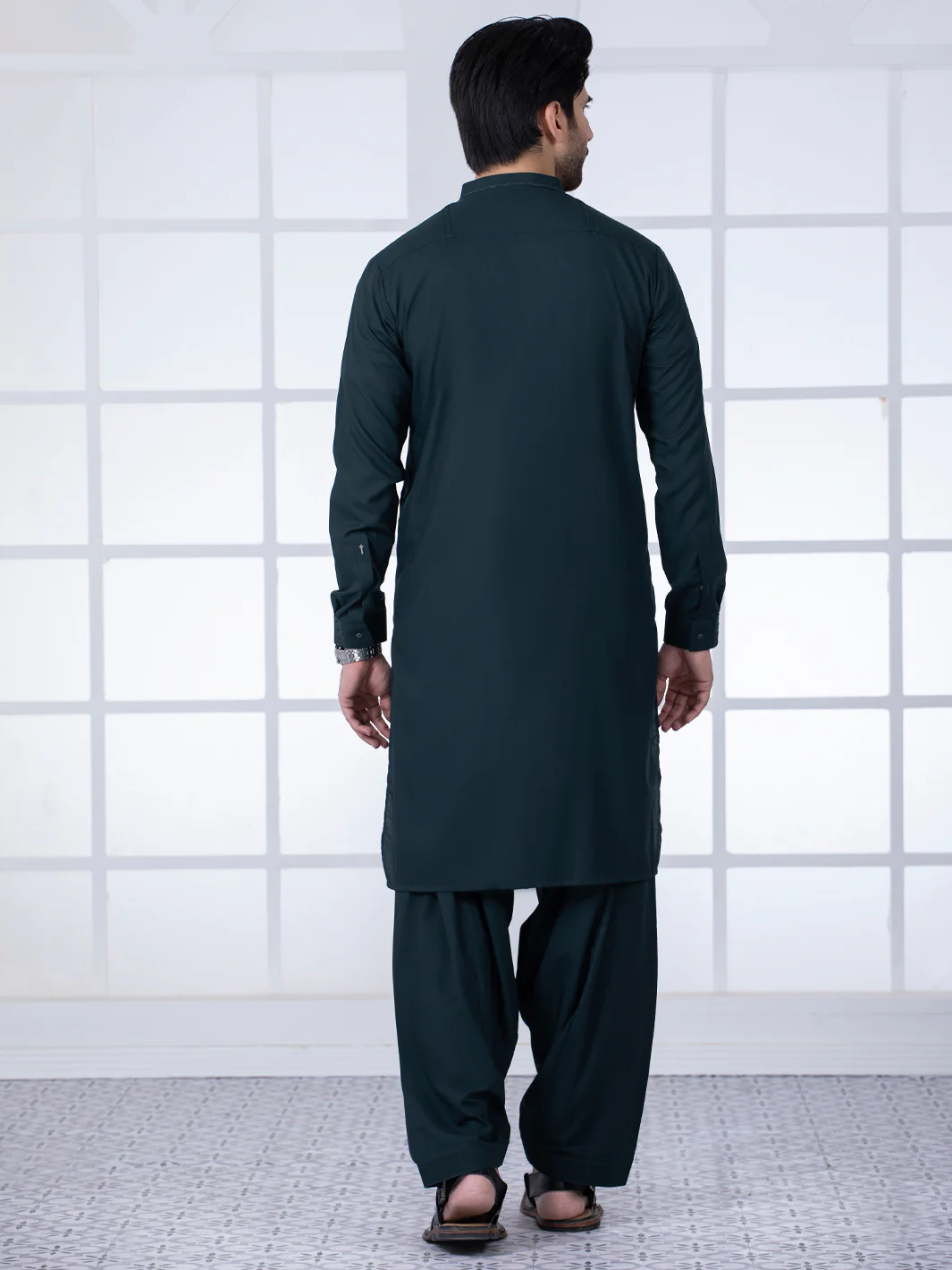 Dark Green Blended Kameez Shalwar - AL-KS-2794 - Image 4