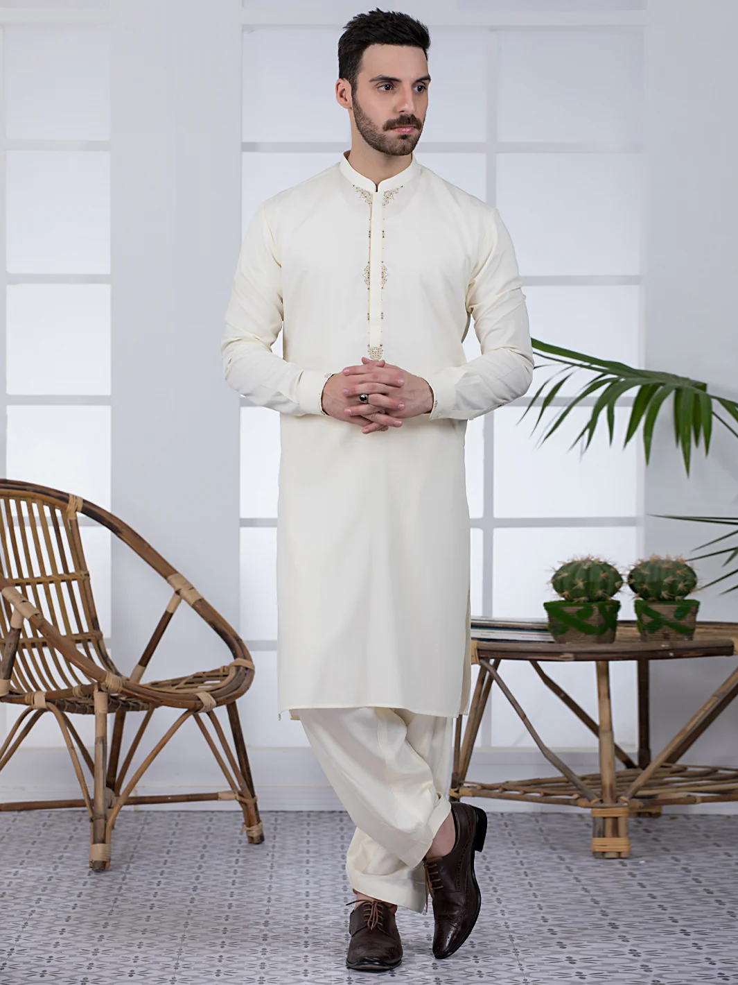 Cream Kameez Shalwar - AL-KS-2800
