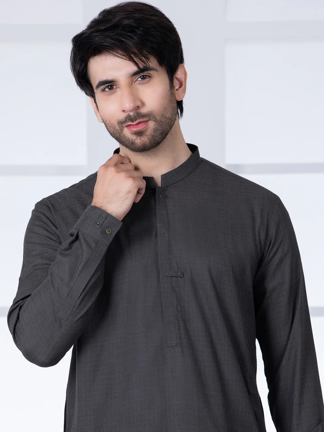 Dark Grey Blended Kameez Shalwar - AL-KS-2805 - Image 3