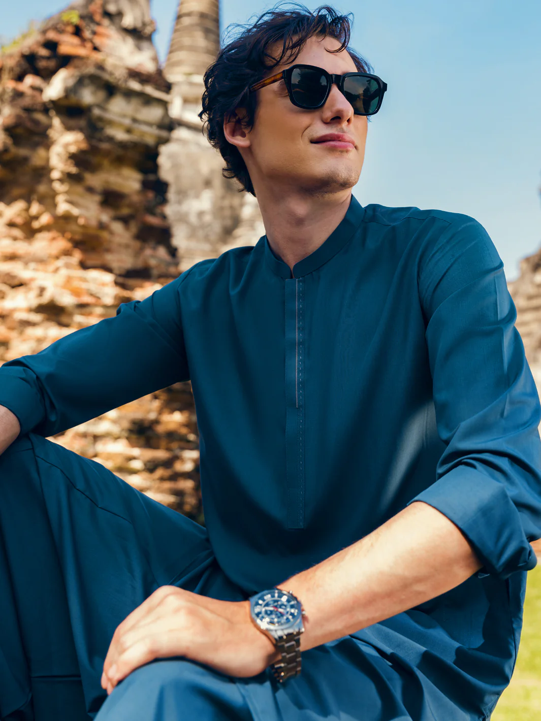 Blue Kameez Shalwar - AL-KS-2817 - Image 4
