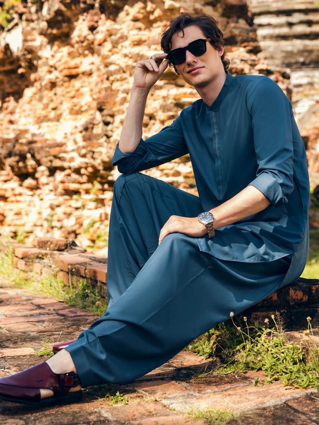 Blue Kameez Shalwar - AL-KS-2817 - Image 5
