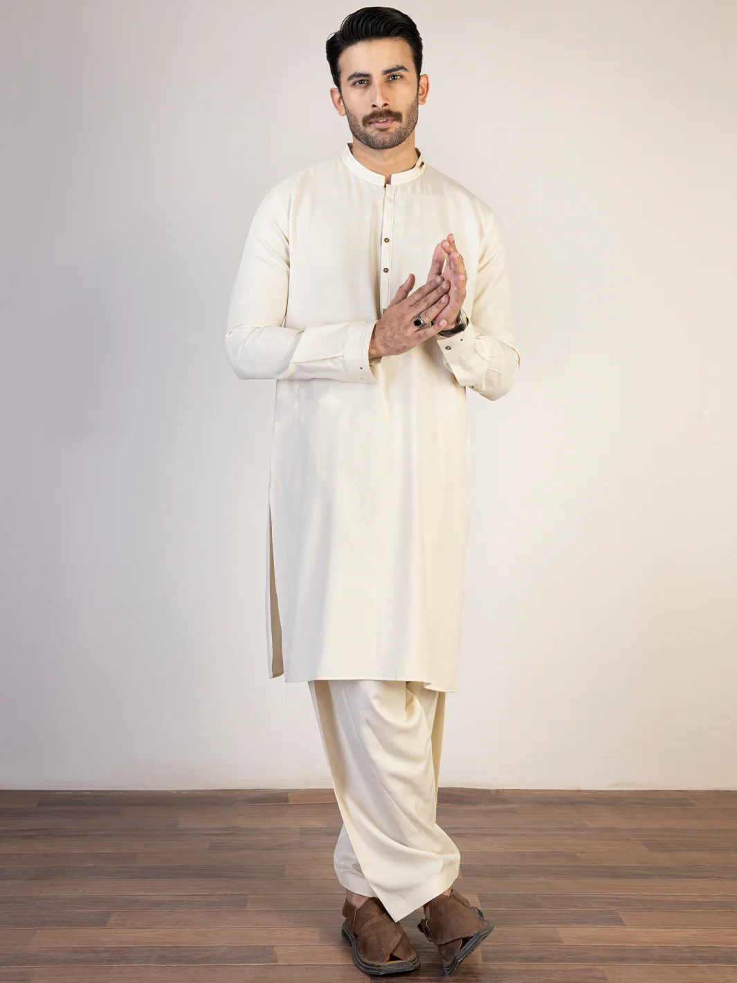 Cream Kameez Shalwar - AL-KS-2833