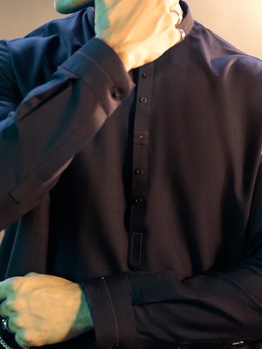 Midnight Blue Blended Kameez Shalwar - AL-KS-2842 - Image 6