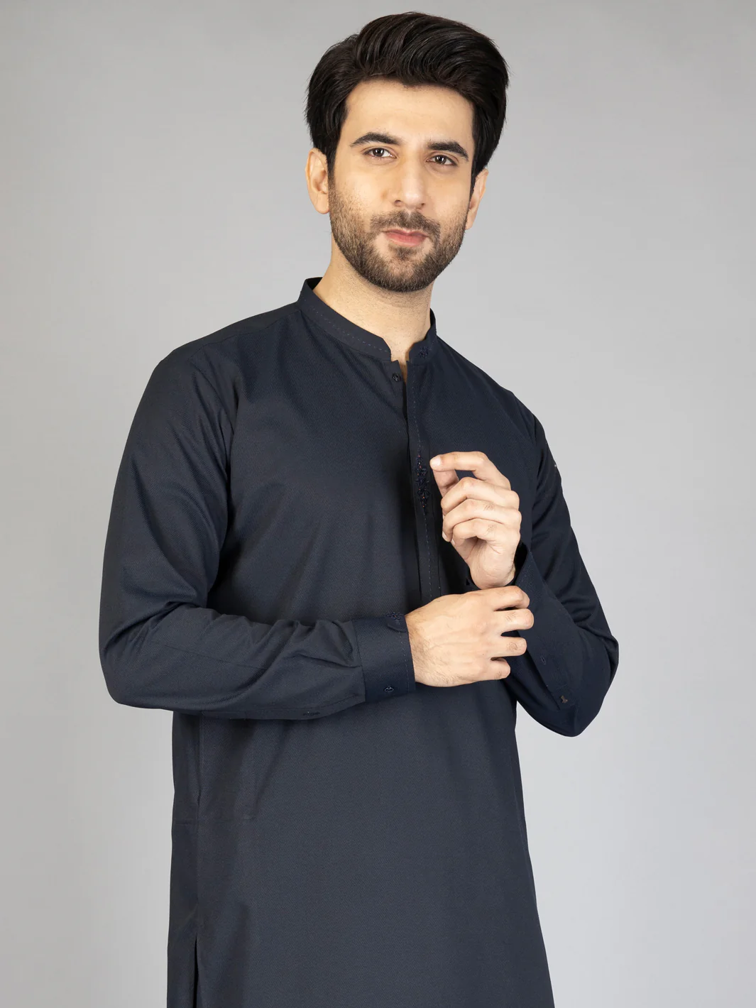 Midnight Blue Blended Kameez Shalwar - AL-KS-2859 - Image 3