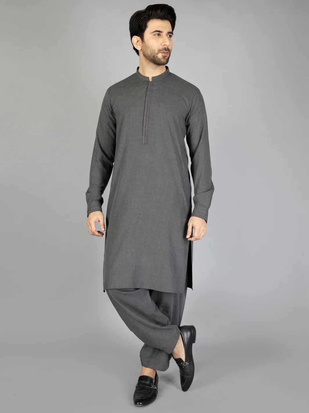 Charcoal Grey Blended Kameez Shalwar - AL-KS-2866