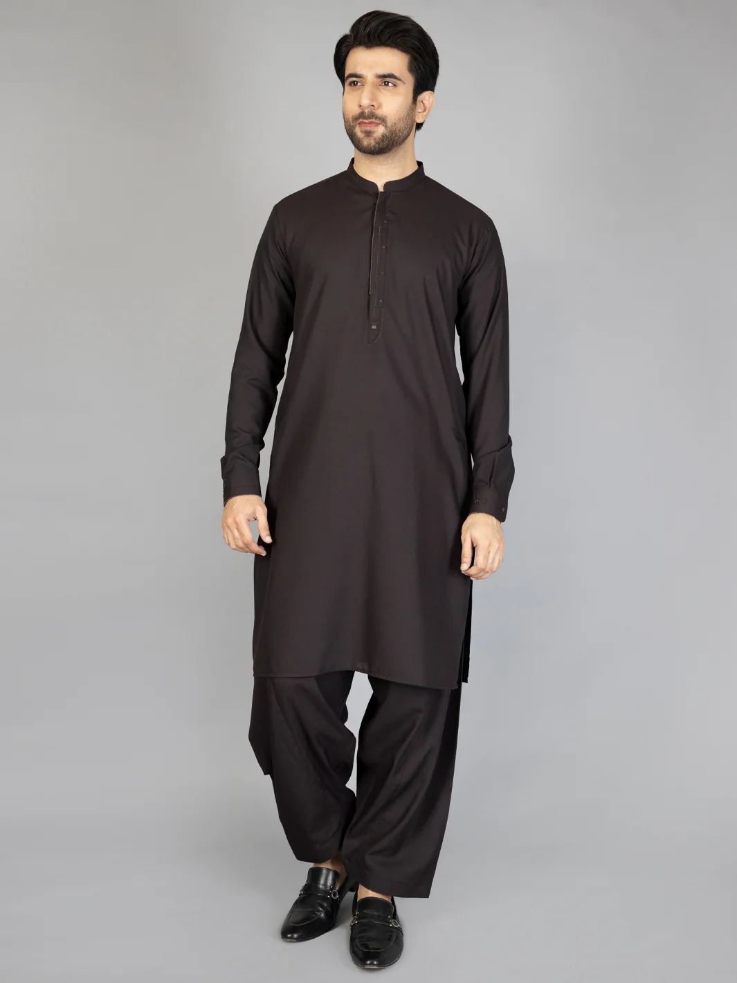 Dark Brown Blended Kameez Shalwar - AL-KS-2871