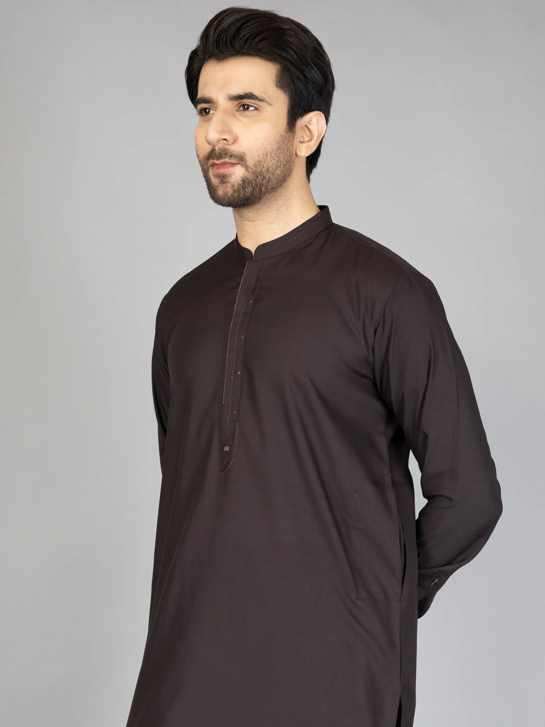 Dark Brown Blended Kameez Shalwar - AL-KS-2871 - Image 4
