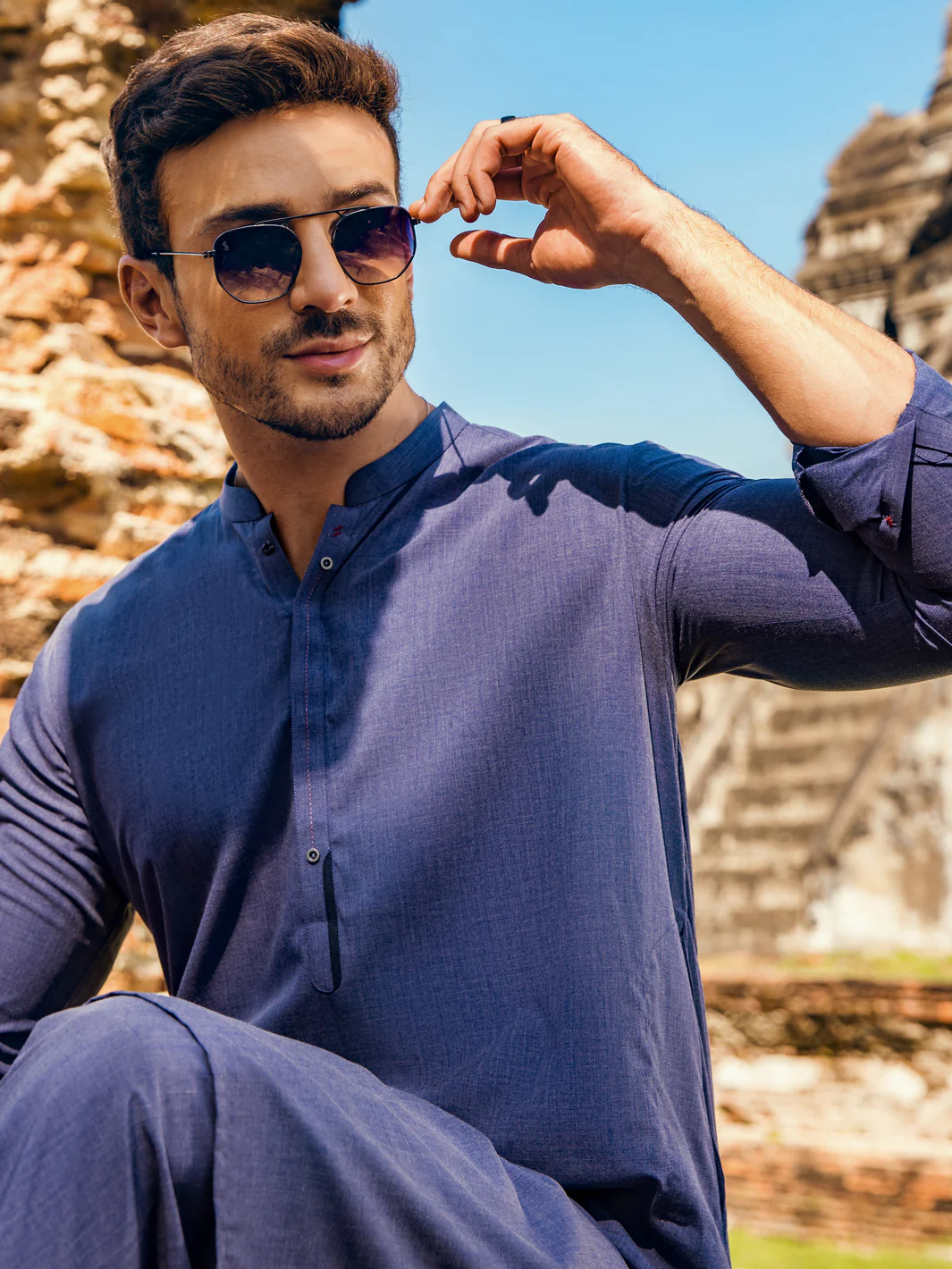 Blue Kameez Shalwar - AL-KS-2883 - Image 5