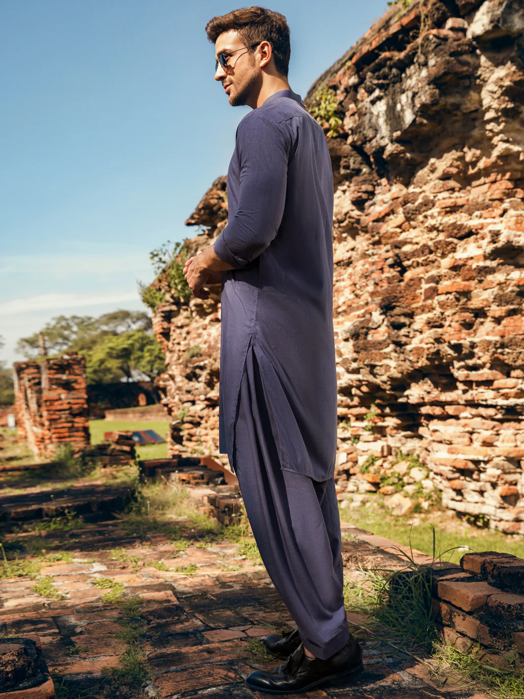 Blue Kameez Shalwar - AL-KS-2883 - Image 6