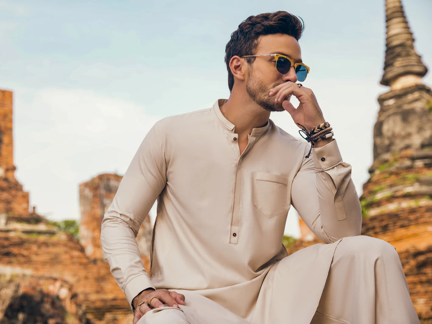 Cream Kameez Shalwar - AL-KS-2901 - Image 5