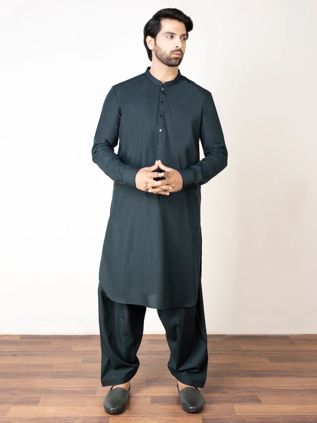 Dark Green Kameez Shalwar - AL-KS-2915