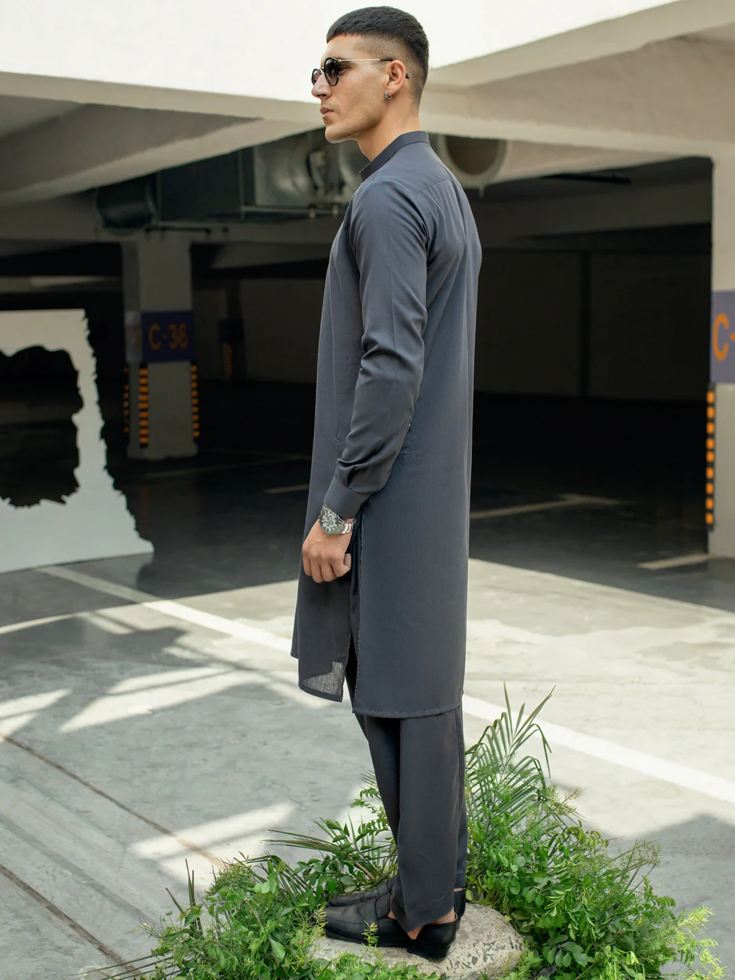 Charcoal Grey Kameez Shalwar - AL-KS-2926 - Image 2