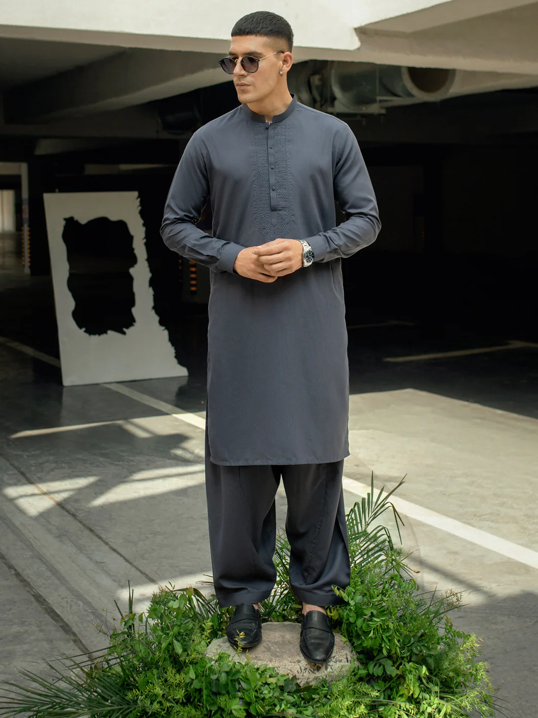 Charcoal Grey Kameez Shalwar - AL-KS-2926 - Image 3