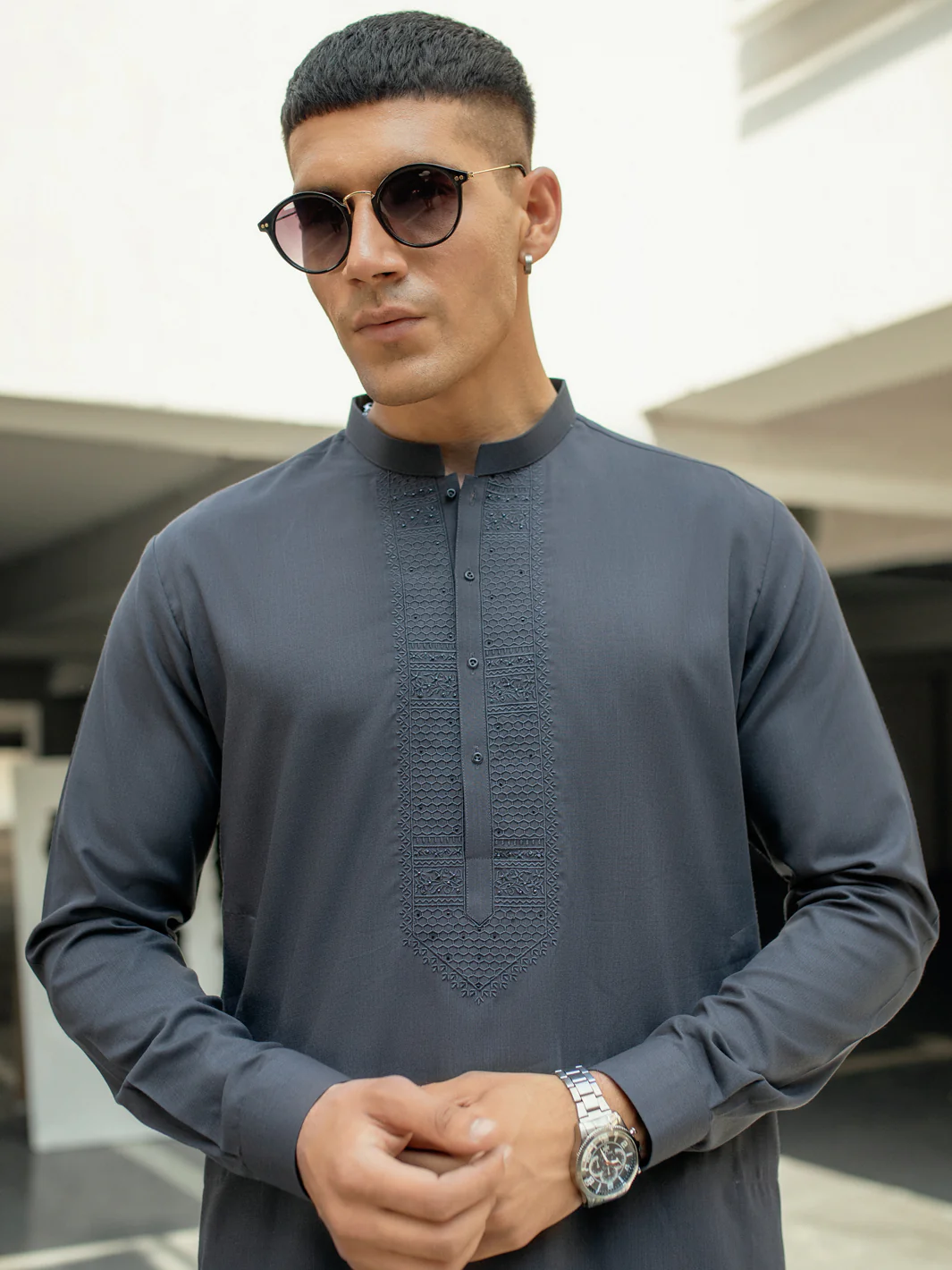 Charcoal Grey Kameez Shalwar - AL-KS-2926 - Image 4