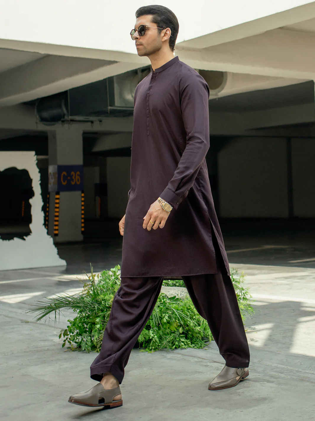 Dark Purple Kameez Shalwar - AL-KS-2928
