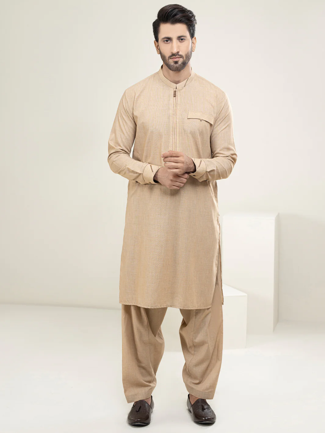 Beige Kameez Shalwar - AL-KS-2935