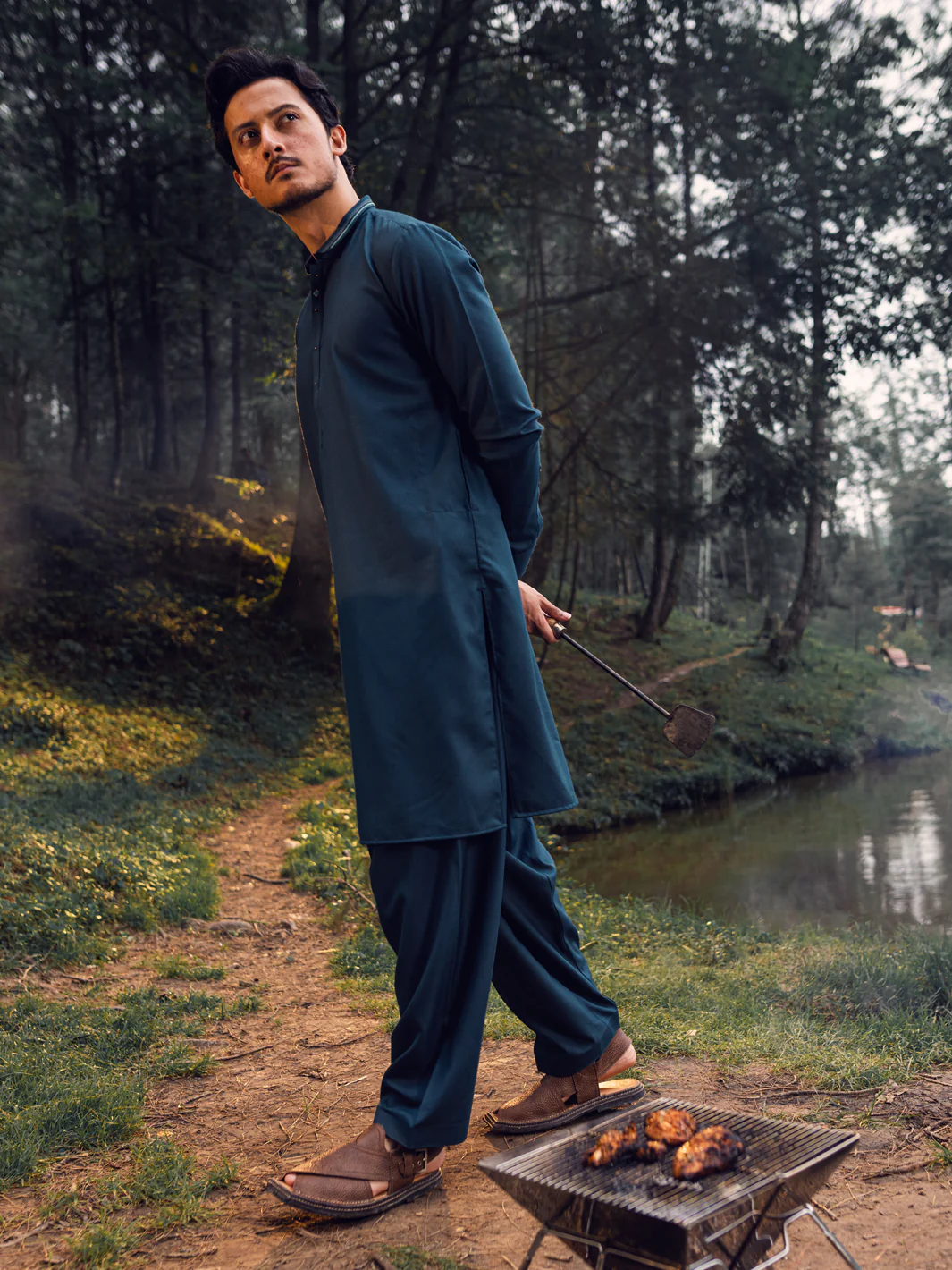 Teal Kameez Shalwar - AL-KS-2938 - Image 2