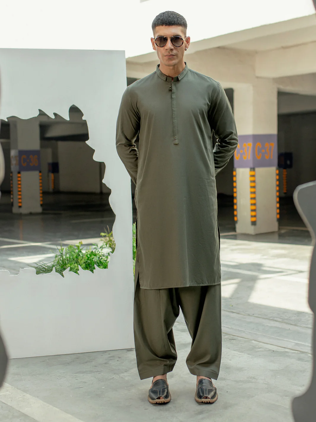 Olive Green Kameez Shalwar - AL-KS-2954D