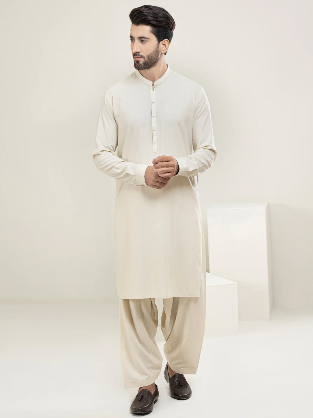 Cream Kameez Shalwar - AL-KS-2963