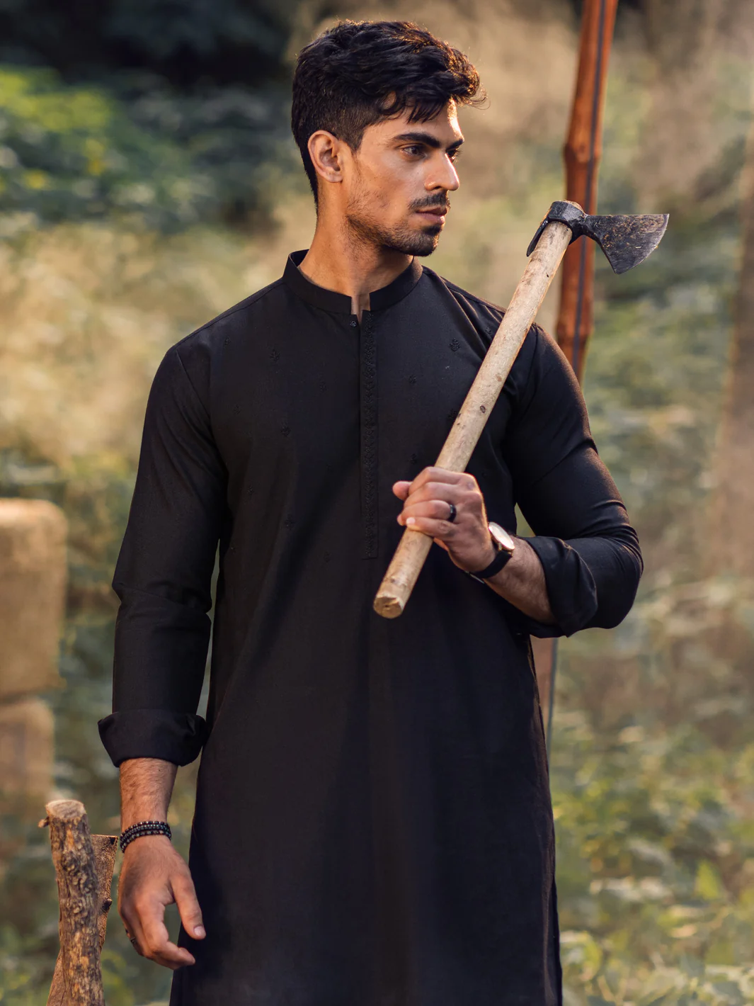 Black Kameez Shalwar - AL-KS-2974 - Image 2