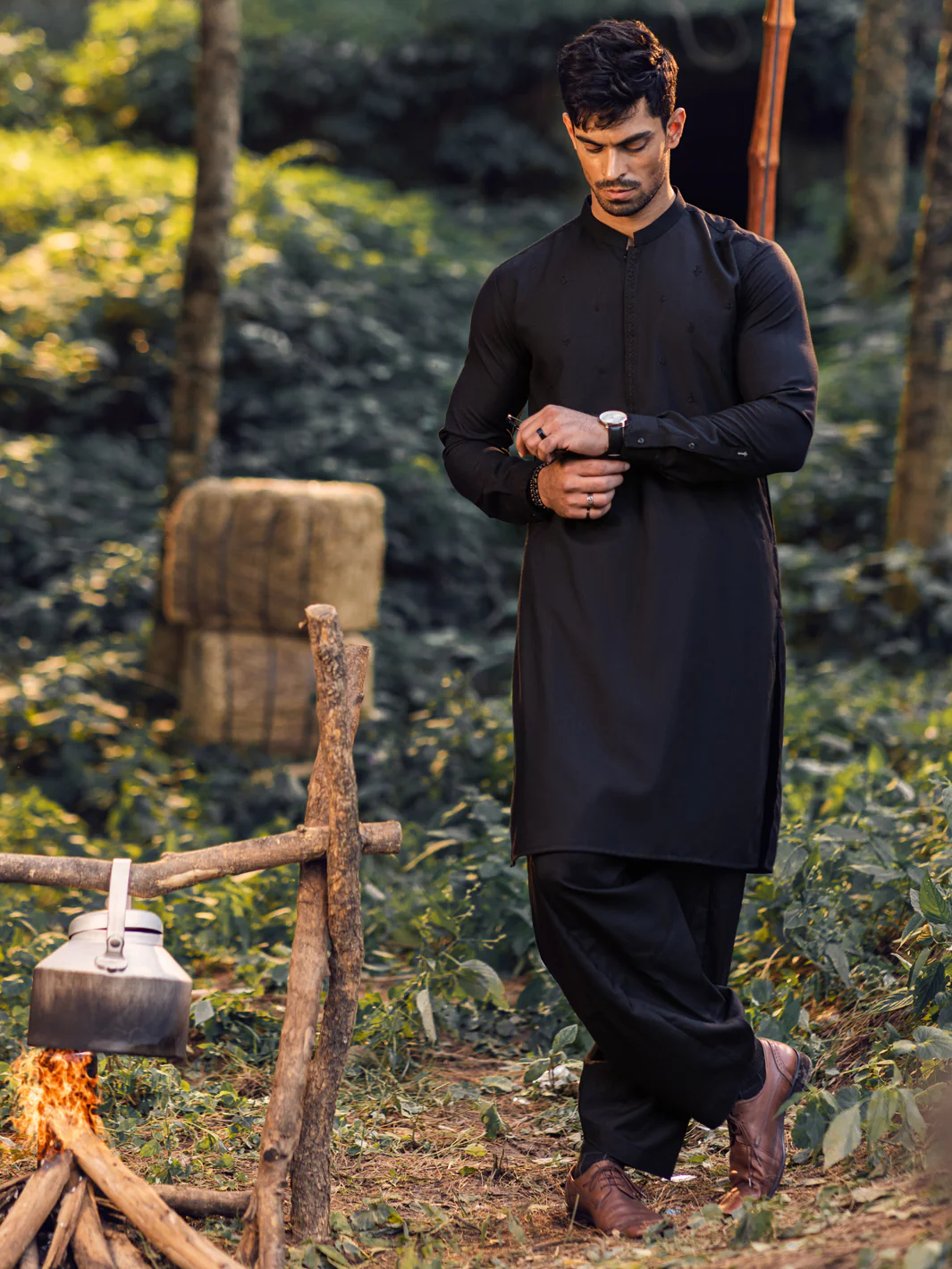 Black Kameez Shalwar - AL-KS-2974 - Image 4