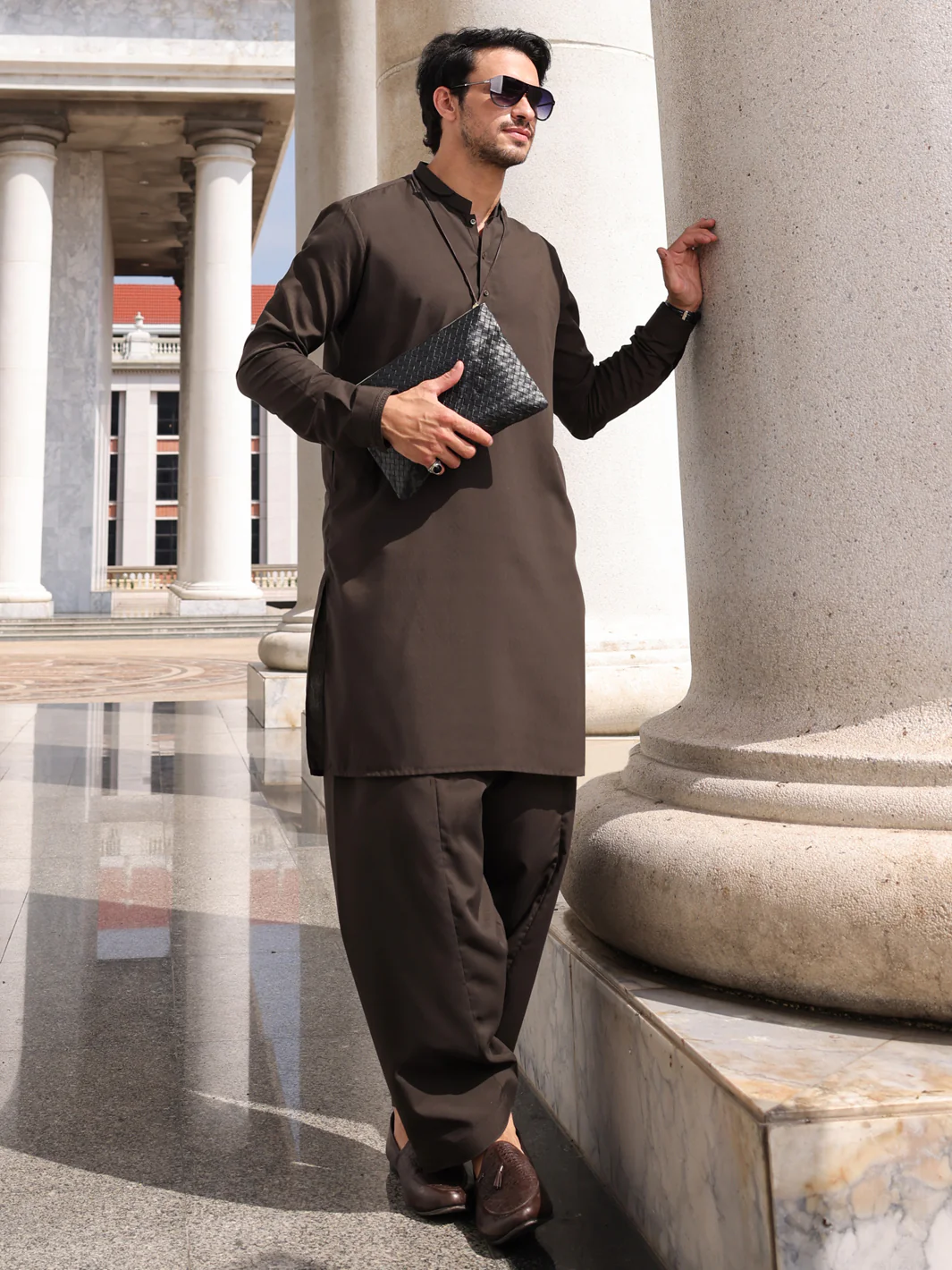 Dark Green Blended Kameez Shalwar - AL-KS-2983