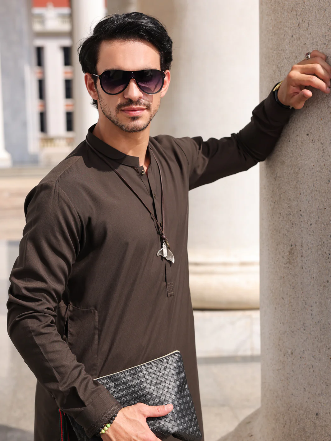 Dark Green Blended Kameez Shalwar - AL-KS-2983 - Image 3