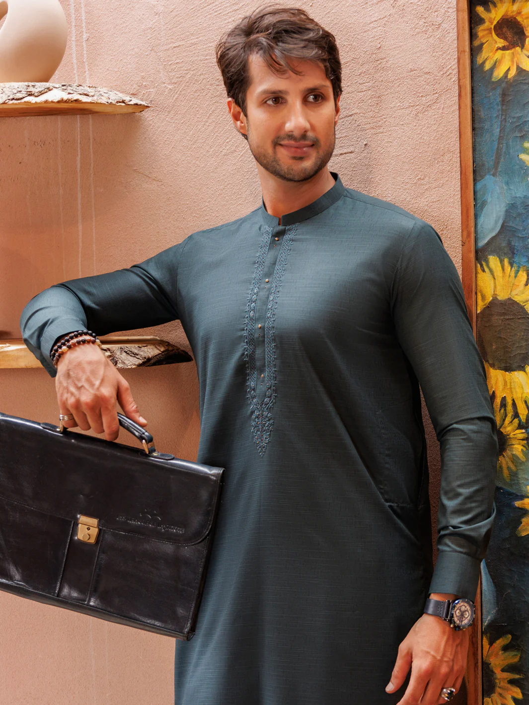 Green Blended Kameez Shalwar - AL-KS-2987 - Image 2