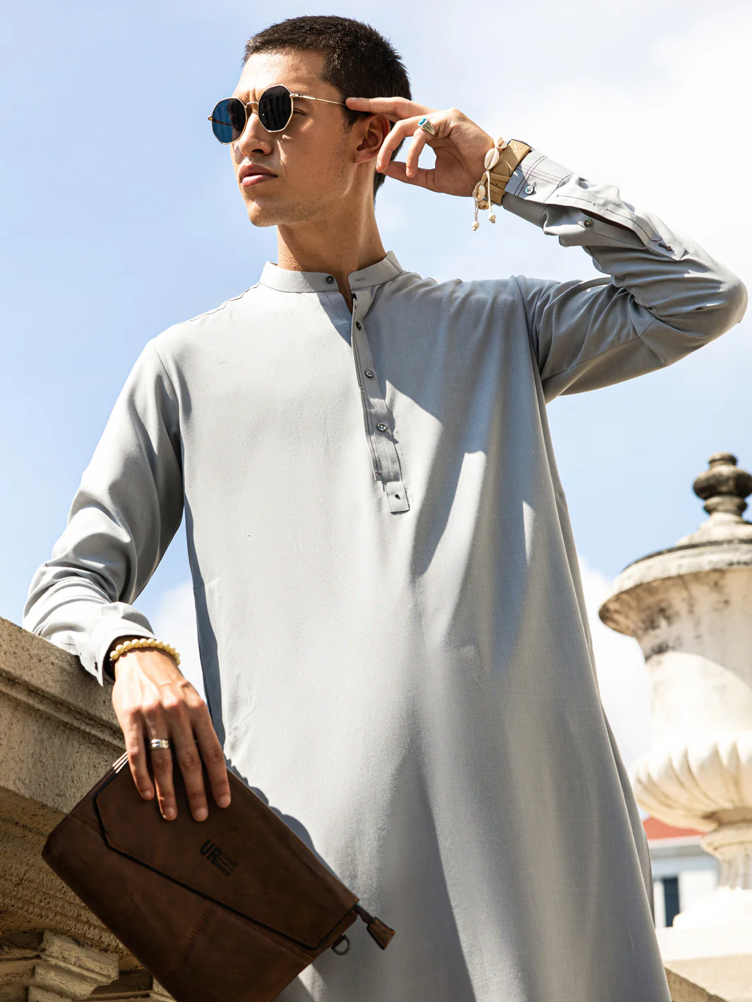 Light Grey Blended Kameez Shalwar - AL-KS-2999 - Image 2