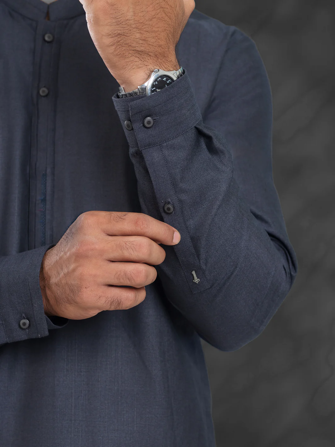 Charcoal Grey Blended Kameez Shalwar - AL-KS-3032 - Image 3
