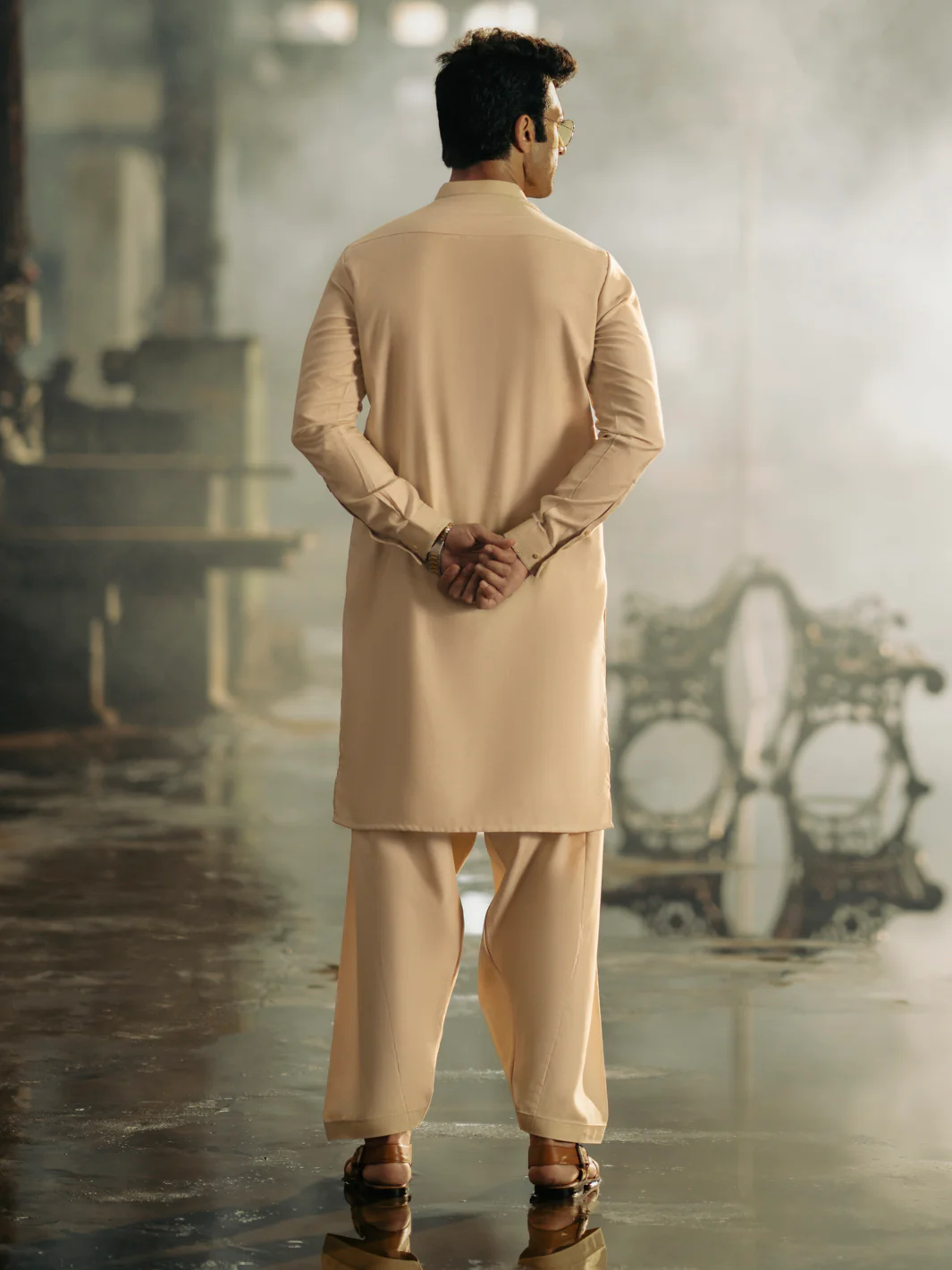 Beige Blended Kameez Shalwar - AL-KS-3034 - Image 3