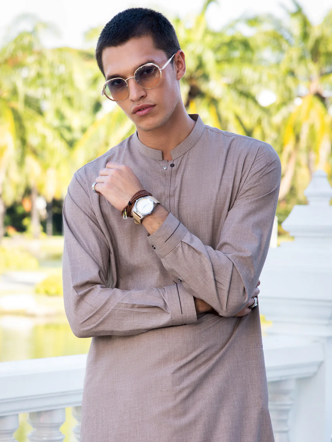 Light Brown Blended Kameez Shalwar - AL-KS-3035 - Image 2