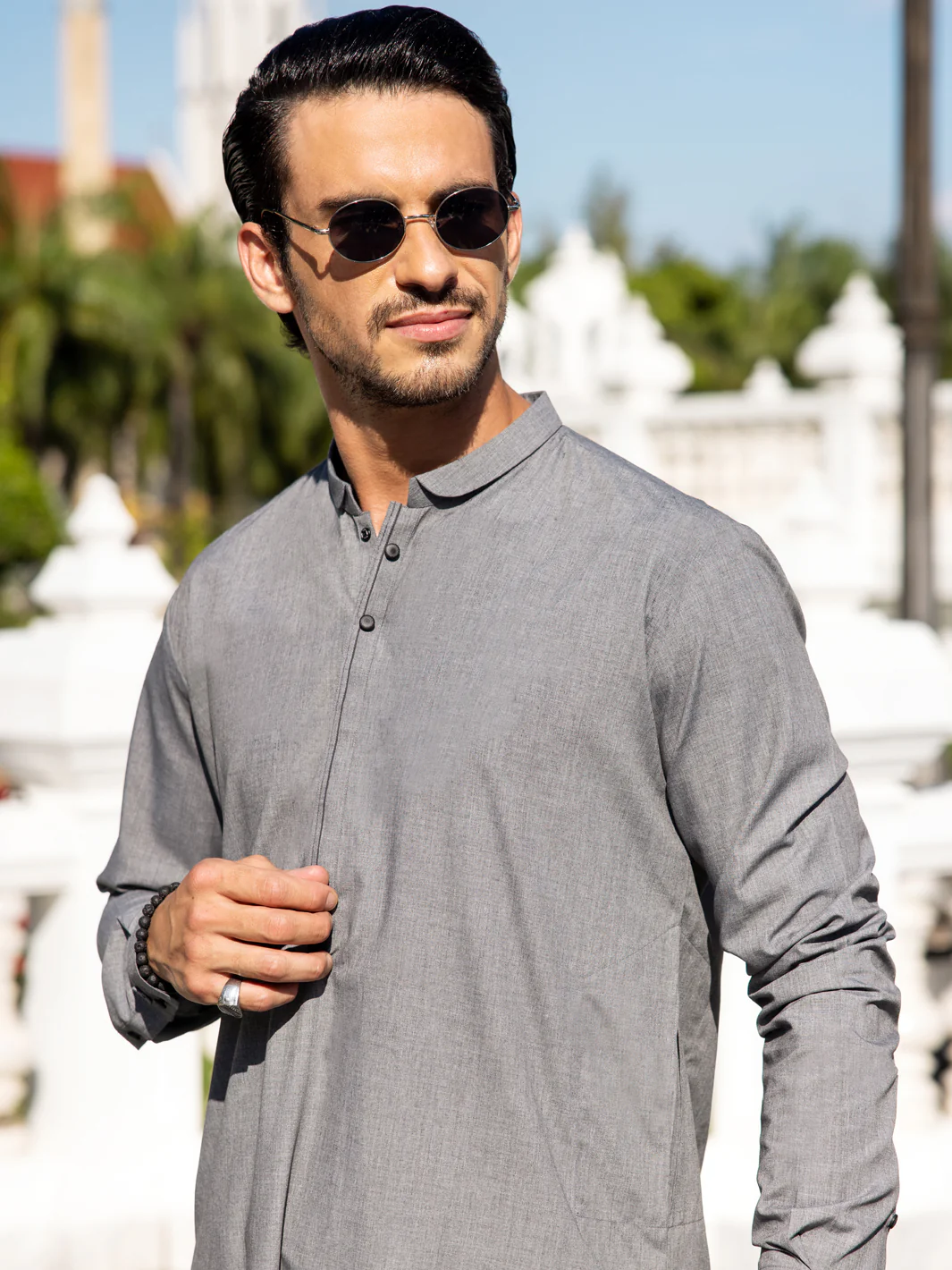 Grey Blended Kameez Shalwar - AL-KS-3036 - Image 2